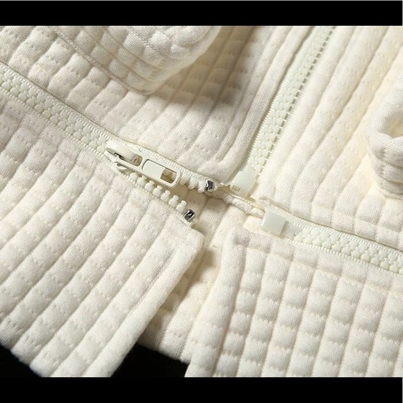 Jacket streetwear pockets cream white waffle fabric hip hop - Picture 8 of 11